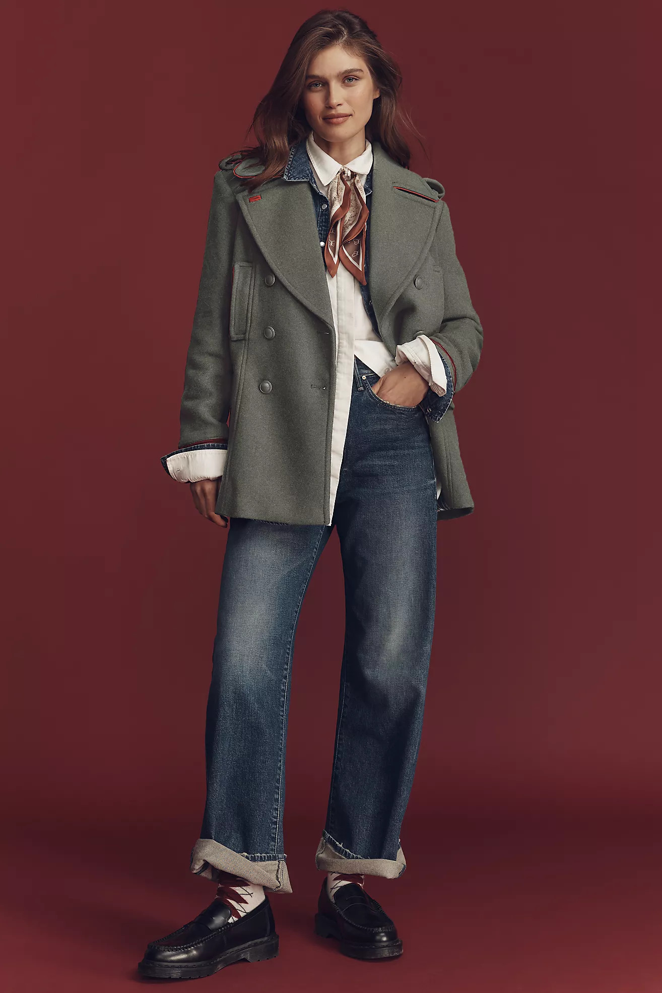 By Anthropologie Wool Blend Military Peacoat | Anthropologie (US)