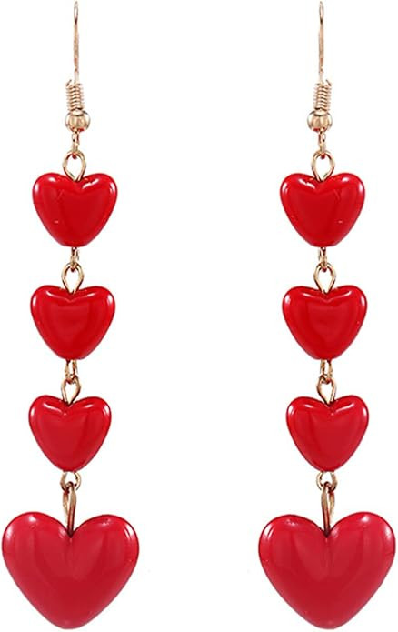 ONLYJUMP Valentines Day Earrings for Women Girls Unique Red Enamel Love Heart Dangle Earrings 14K... | Amazon (US)