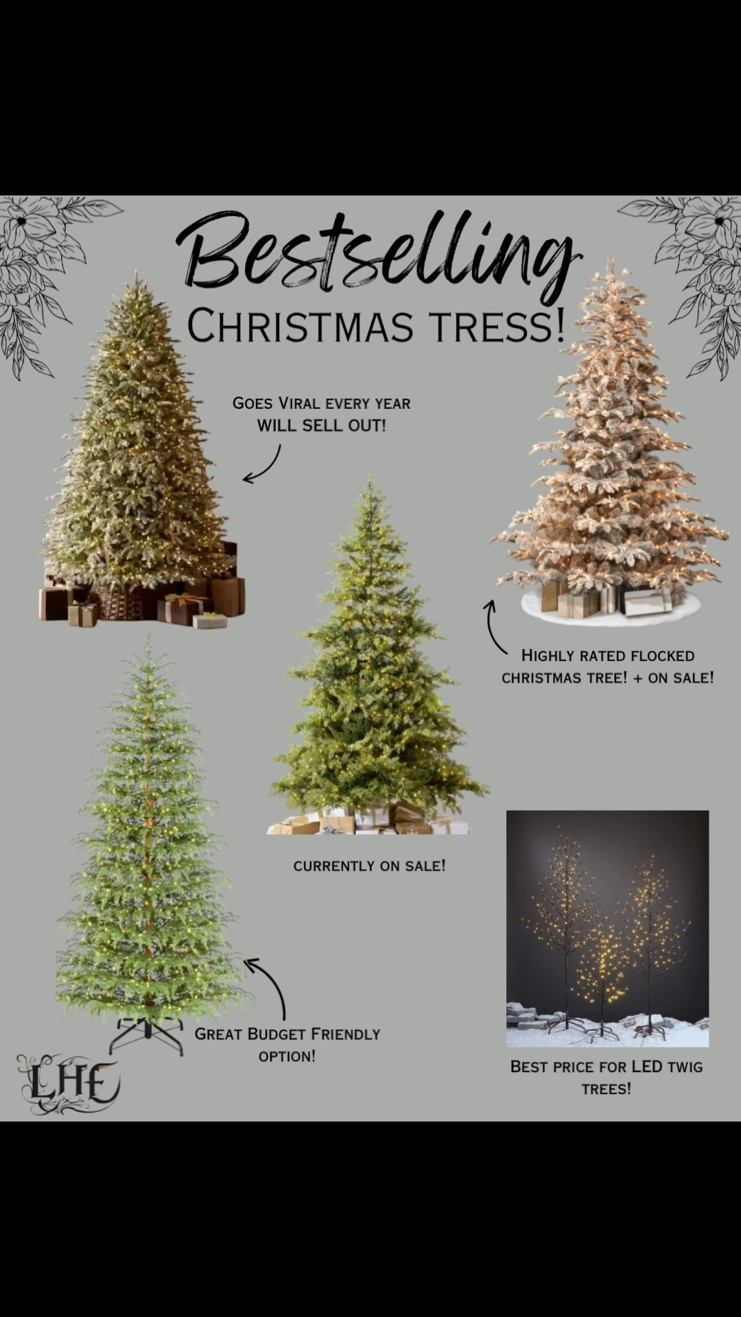 Bestselling Christmas trees…many on sale! Shop by clicking the thumbnails! I personally have a flocked tree and love it! 😍 it’s currently sold out but the one pictured here looks like it! 🙌 Christmas trees, holiday decor, Christmas tree, twig tree, led Christmas tree, Christmas decor, living room Christmas 

#LTKSaleAlert #LTKHome #LTKHoliday