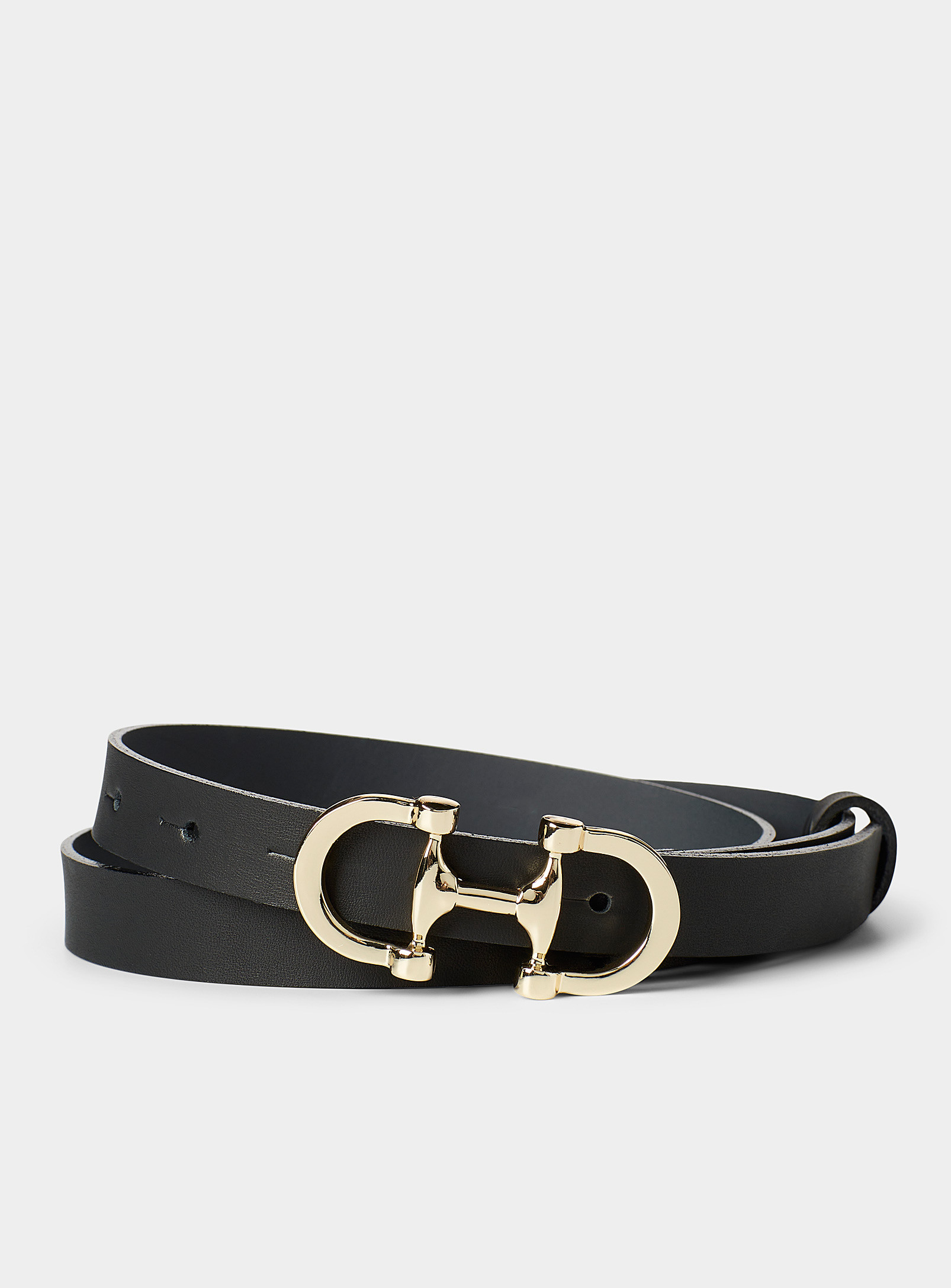 Simons - Thin equestrian-buckle leather belt (Women, Black, X-SMALL) | Simons