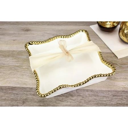 1 PC-7 Square White and Gold Beaded Beverage Napkin Holder by Pampa Bay | Walmart (US)
