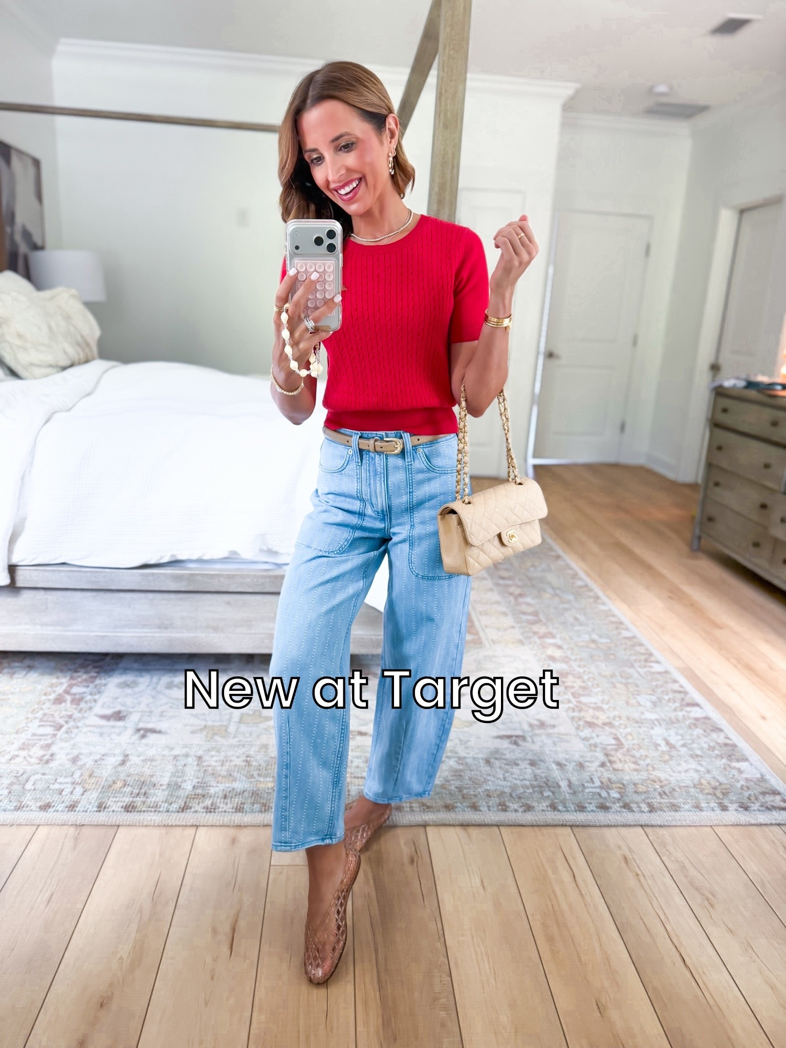 New Target arrivals for summer and early fall! I love these new barrel leg jeans in 00. Sweater top in XS. Elevated casual outfit. Summer outfit. Full outfit. Teacher outfit. Mom outfit. Jelly ballet flats are whole sizes only. Size down if you’re a half size.

#LTKootd #LTKgrwm #LTKPetite