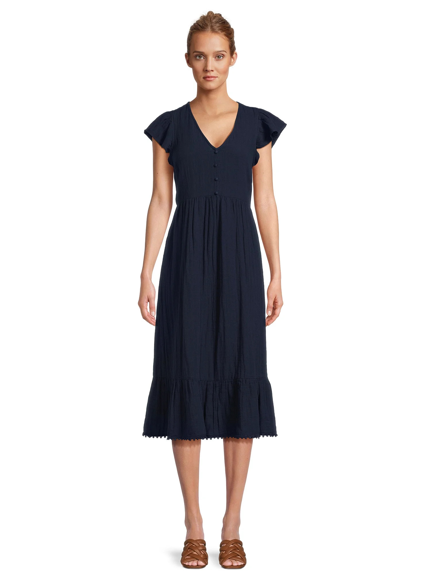 Time and Tru Women's Flutter Sleeve Midi Dress, Sizes XS-XXXL | Walmart (US)