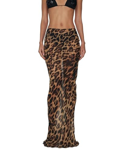 Women Leopard Print Skirts Y2k See Through Bodycon Pencil Long Skirt Beach Cheetah Sheer Maxi Skirts Clubwear (A-01, L) | Amazon (US)