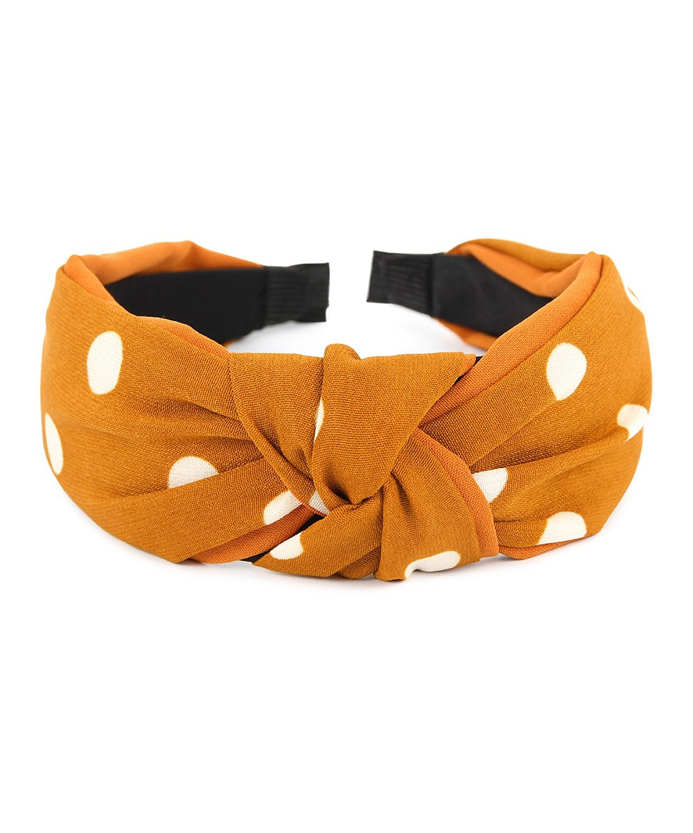 Riah Fashion Women's Headbands Dark - Dark Mustard Polka Dot Knotted Headband | Zulily