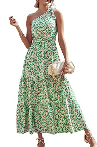 PRETTYGARDEN Women's Summer Floral Maxi Dress Knot One Shoulder Sleeveless Ruffle Flowy Boho Beac... | Amazon (US)
