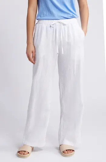 Caslon® Drawstring Straight Leg Linen Pants in Black at Nordstrom Rack, Size Xx-Large | Nordstrom Rack