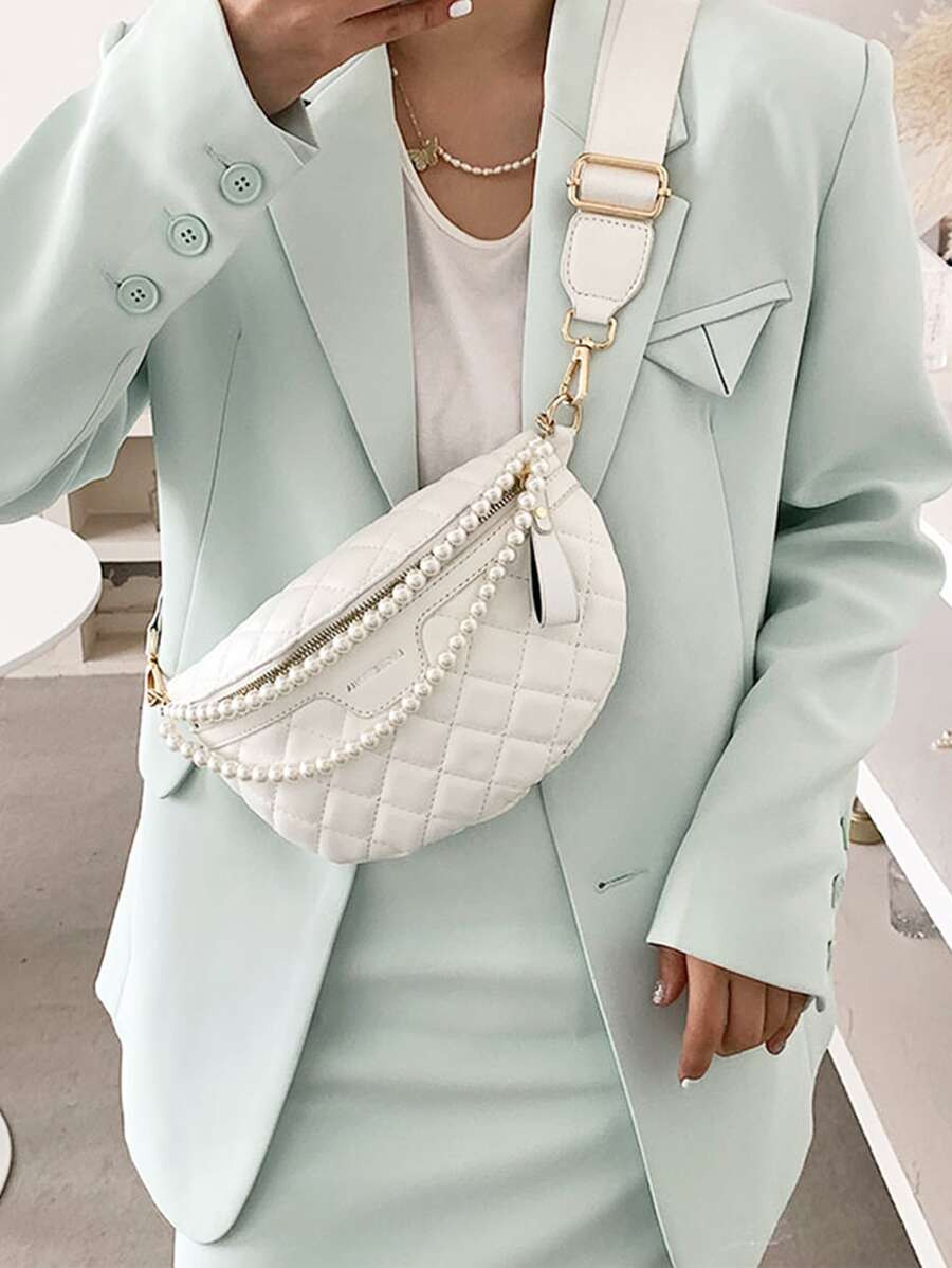 Medium Belt Bag Silver Crocodile Embossed Coin Purse, Women's Chain Decor Crossbody Bag Fashionab... | SHEIN