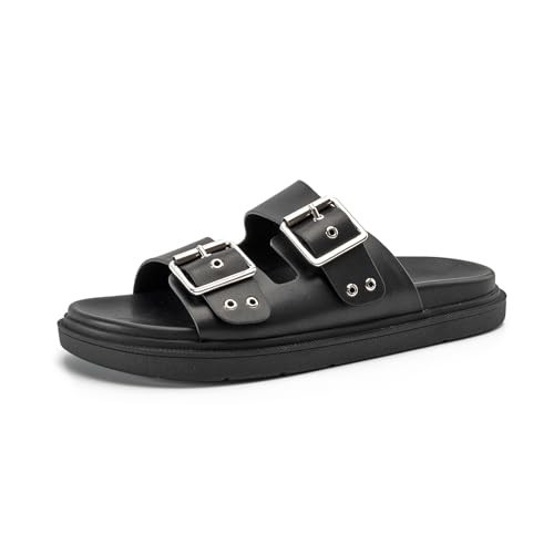 FancyRing Platform Sandals for women with Adjustable Double Strap Comfort Slides Sandal for Summer Beach Holiday Outdoor,Size 8.5，Black | Amazon (US)