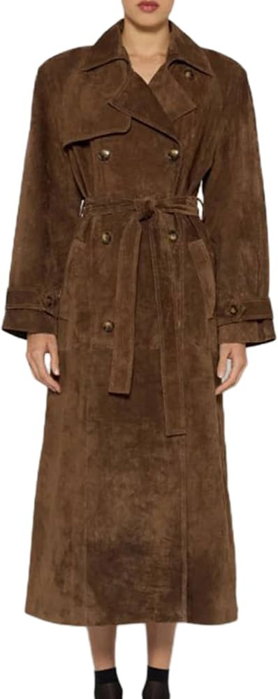 Warmer Und Bequemer Langer Mantel Mit Gürtel Für Damen, Langer Trenchcoat Aus Wildlederimitat M... | Amazon (DE)