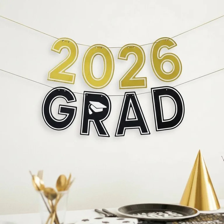 2026 Grad Banner Decoration, Black and Gold, 8.2', Graduation by Way To Celebrate | Walmart (US)