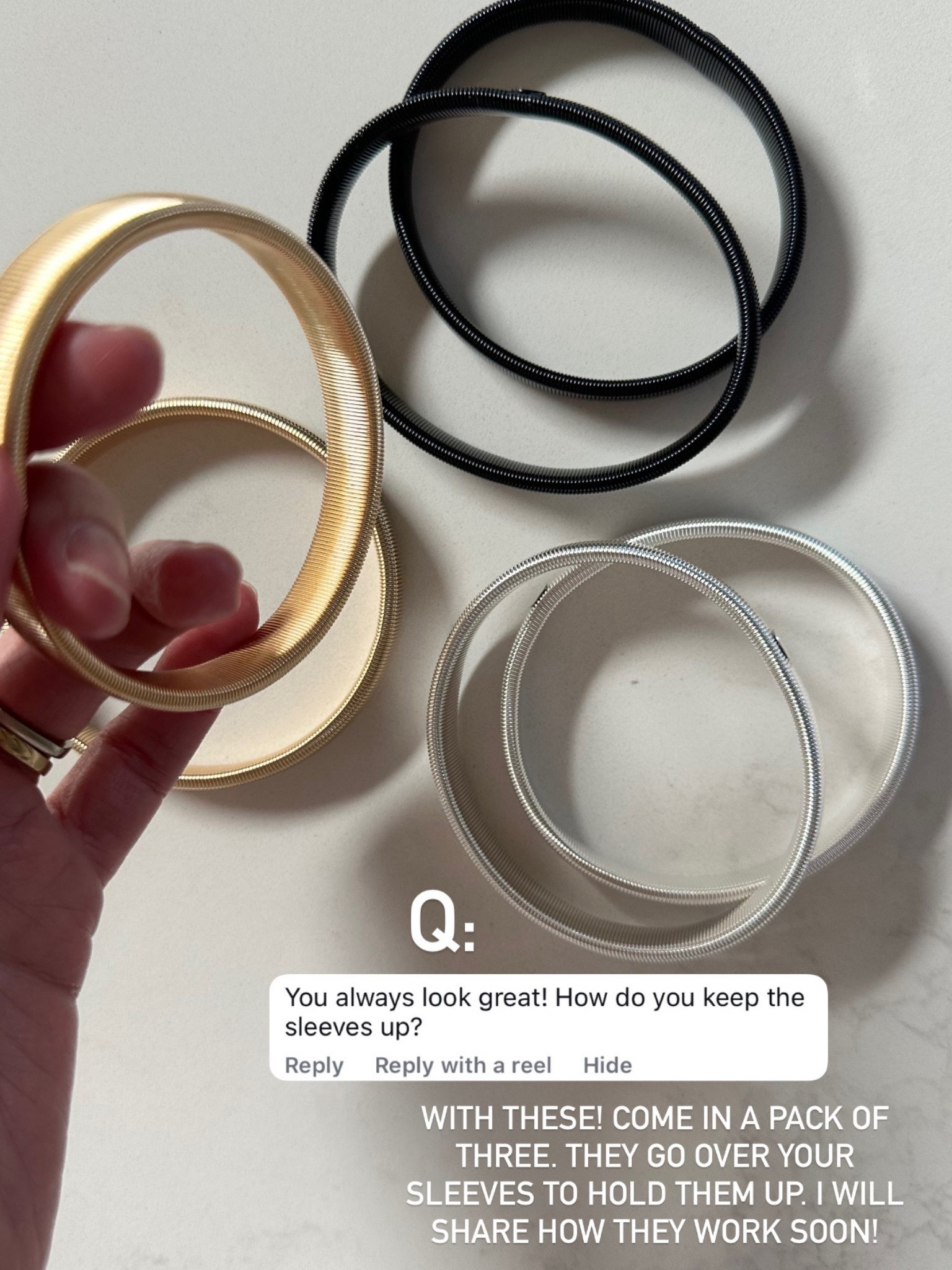 Amazon sleeve garters  that hold my sleeves up! 