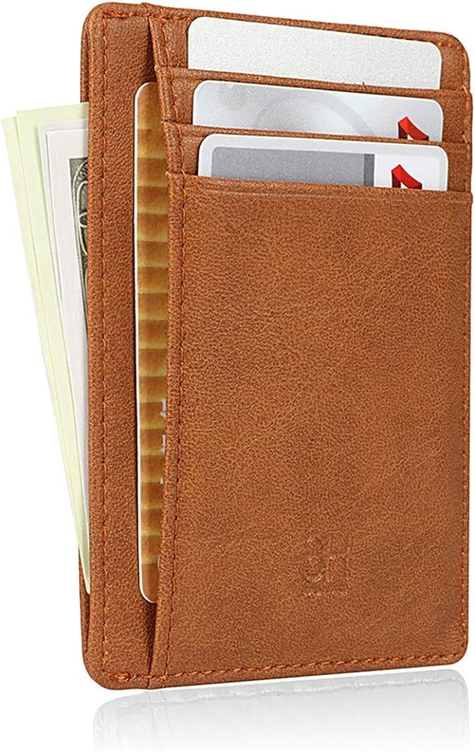 Slim RFID Blocking Card Holder Minimalist Leather Front Pocket Wallet for Women | Amazon (US)
