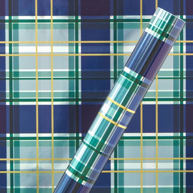 20sq ft Father's Day Roll Wrap Foil Blue Plaid | Target