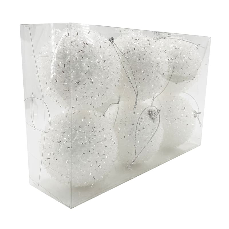 Providence 6-Count White Tinsel Shatterproof Ornaments, 80mm | At Home