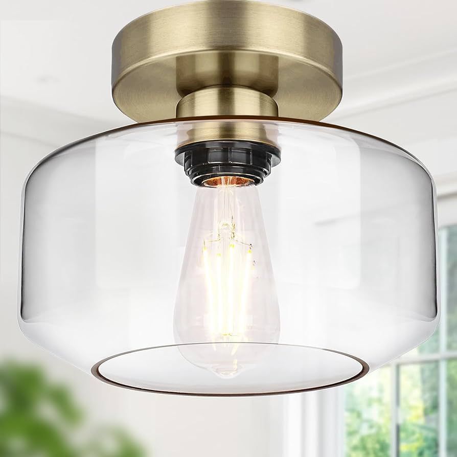 Industrial Semi Flush Mount Ceiling Light Brass, 800 Lumen LED Bulb Included, Clear Glass Shade C... | Amazon (US)