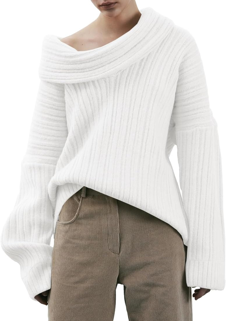 Saodimallsu Womens Off The Shoulder Sweater Top Oversized 2024 Fall Batwing Boat Neck Knit Sexy C... | Amazon (US)