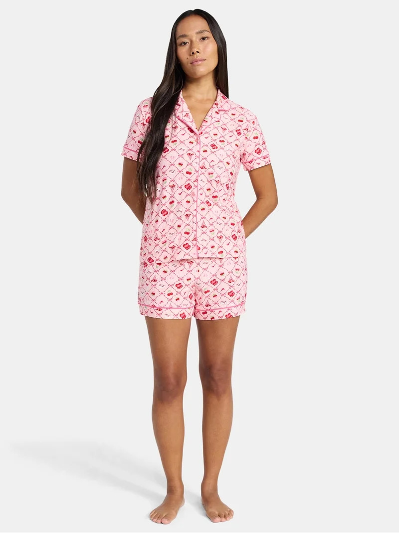 Jaclyn Women's Valentine's Day Notch Collar Top and Shorts Pajama Set, 2-Piece, Sizes S-XL | Walmart (US)