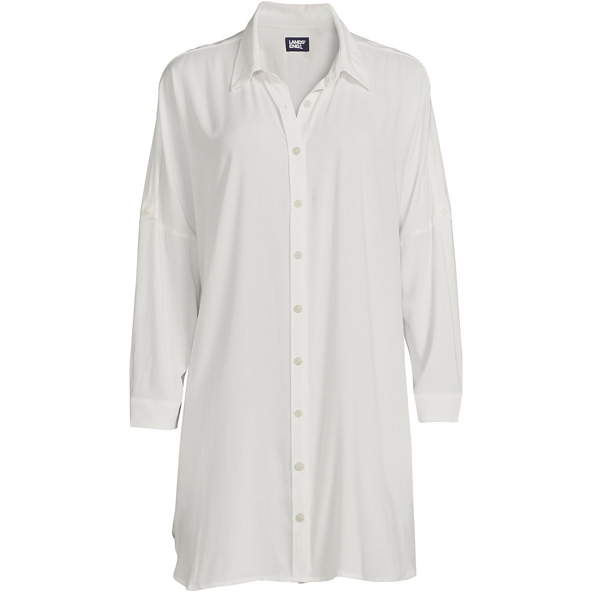Women's Sheer Rayon Oversized Button Front Swim Cover-up Shirt | Lands' End (US)