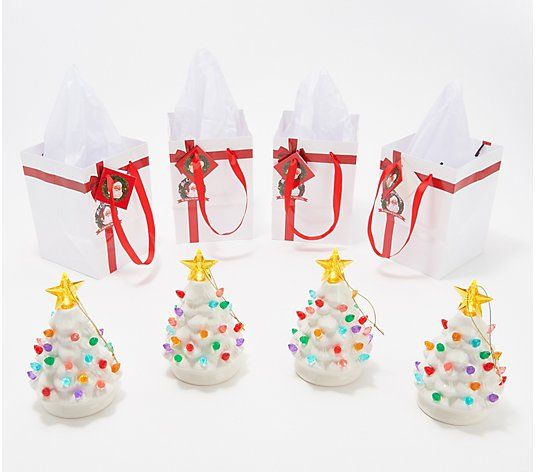 Mr. Christmas Set of 4 Lit Nostalgic Tree Ornaments with Gift Bags | QVC