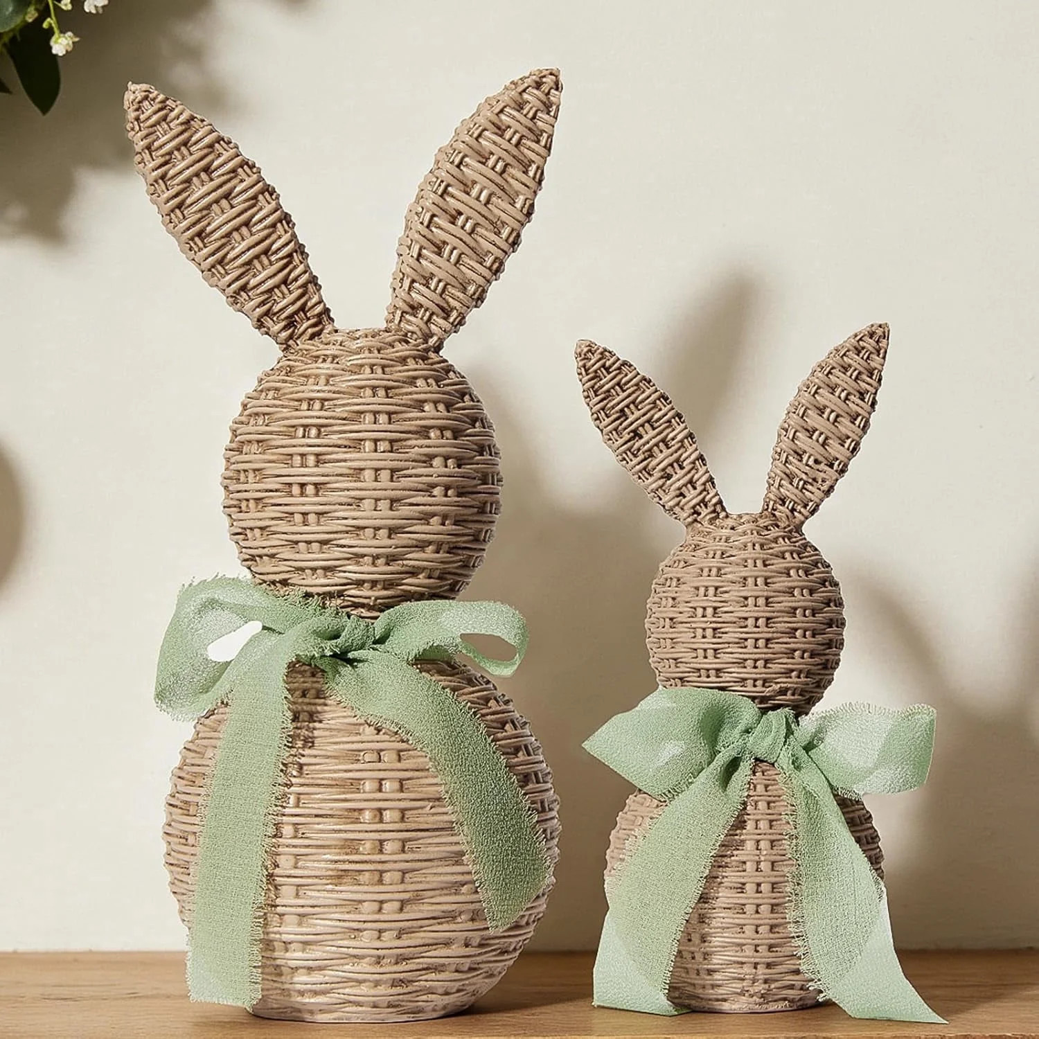 2Pcs Woven Wicker Easter Bunny with Light Green Bow, Rattan Rabbit Easter Decorations for Farmhou... | Walmart (US)