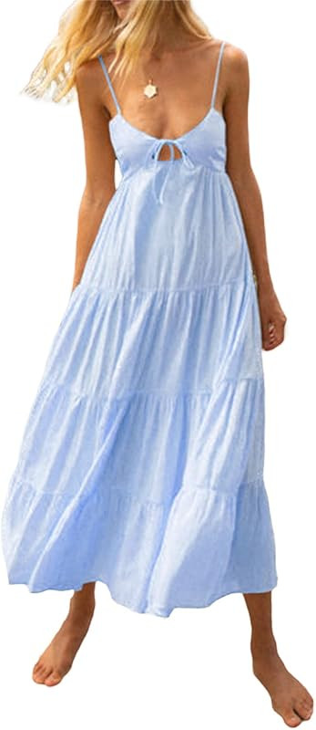 Women Y2k Bodycon Long Dress Spaghetti Strap Low Cut Dress Sexy Backless High Split Maxi Dress Cl... | Amazon (US)