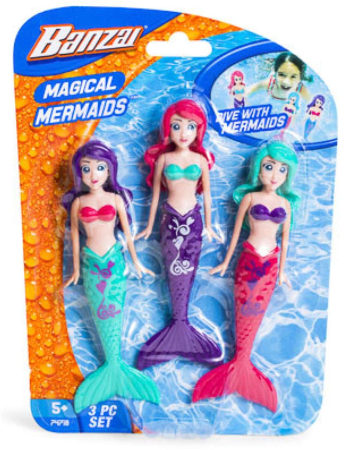 Fun Stuff Banzai Spring and Summer 3 Piece Magical Mermaid Dolls, in Assorted Colors | Amazon (US)