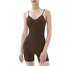 PUMIEY Women's V Neck Spaghetti Strap Jumpsuits Seamless Workout Unitard Rompers Power Collection | Amazon (US)