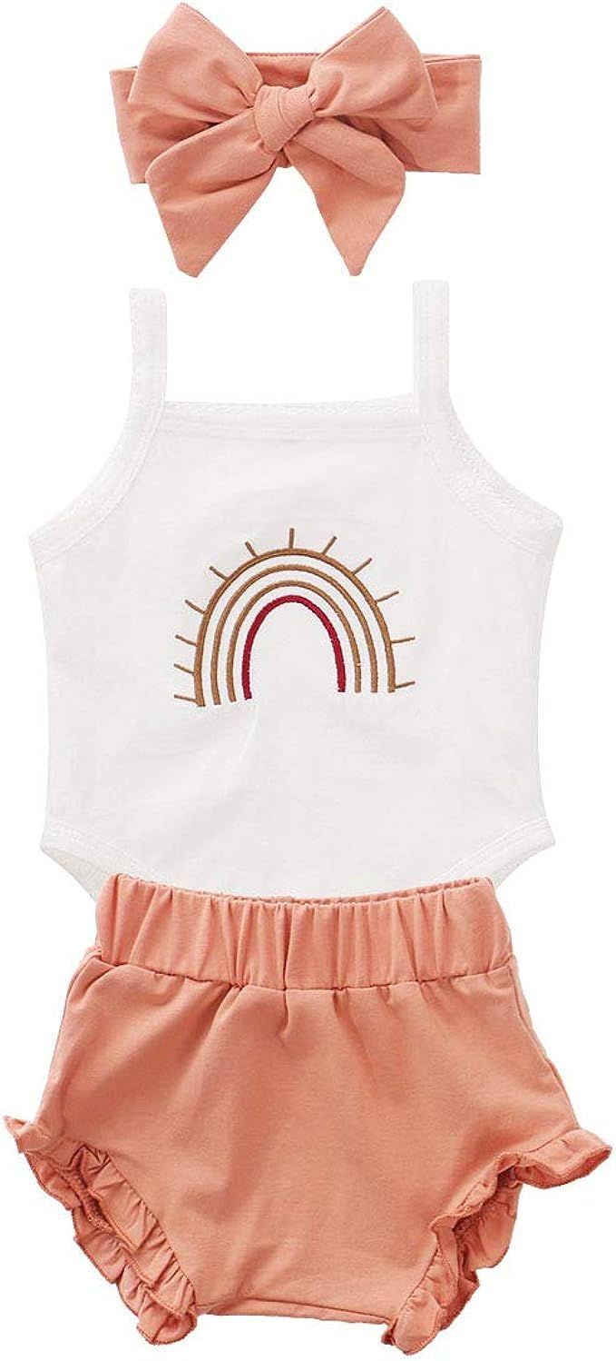 Thorn Tree Newborn Baby Girl Clothes Cotton Infant Romper Headband Shorts Play Wear Summer Rainbo... | Amazon (US)