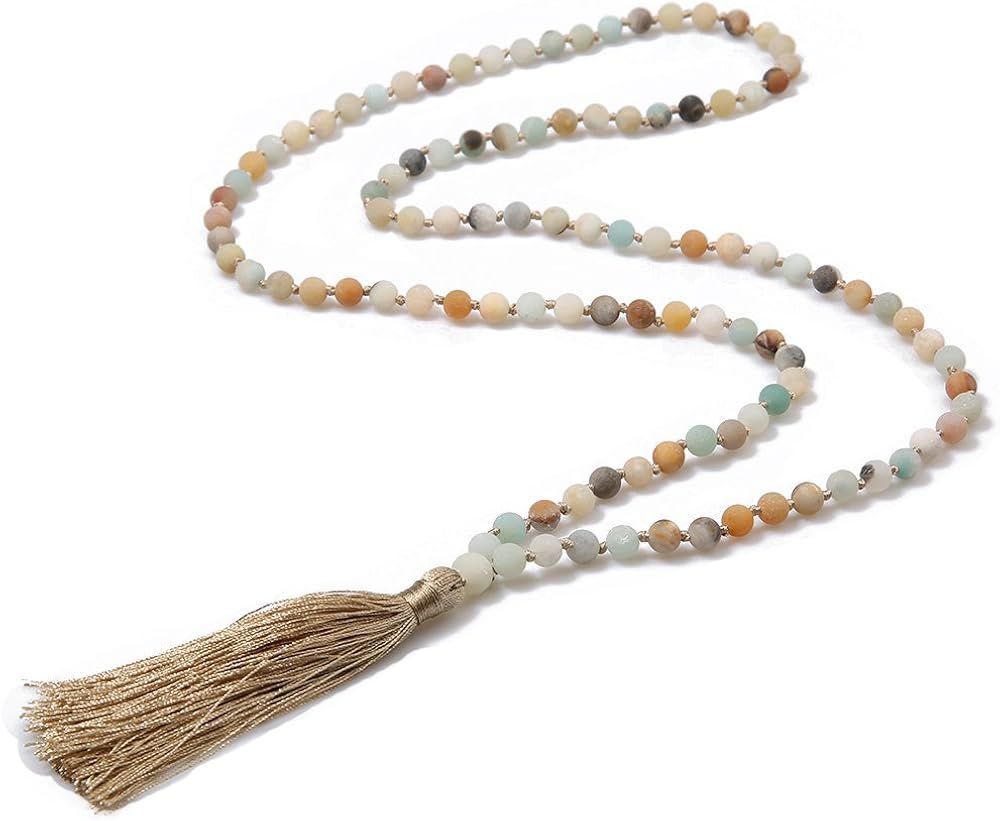 BALIBALI 6MM Mala Beads Necklace Natural Stone Meditation Statement Necklace Japa Yoga Rosary Pra... | Amazon (US)