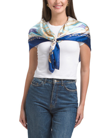 Nautical Status Satin Square Scarf With Scarf Ring For Women, Polyester | TJ Maxx