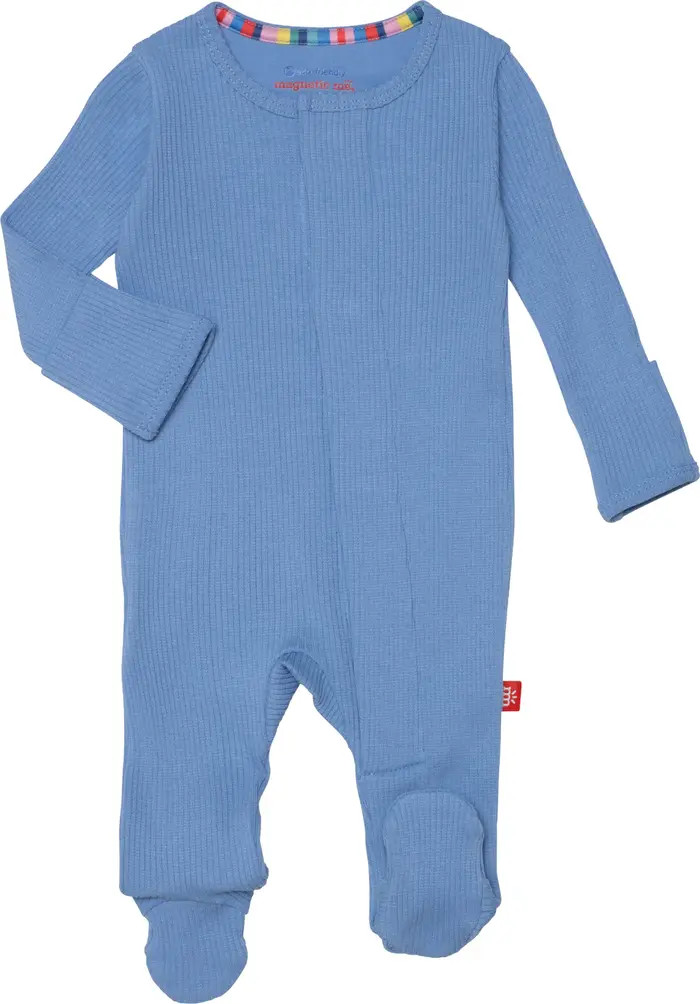 Blue Skies Ribbed Cotton Blend Magnetic Footie | Nordstrom Rack