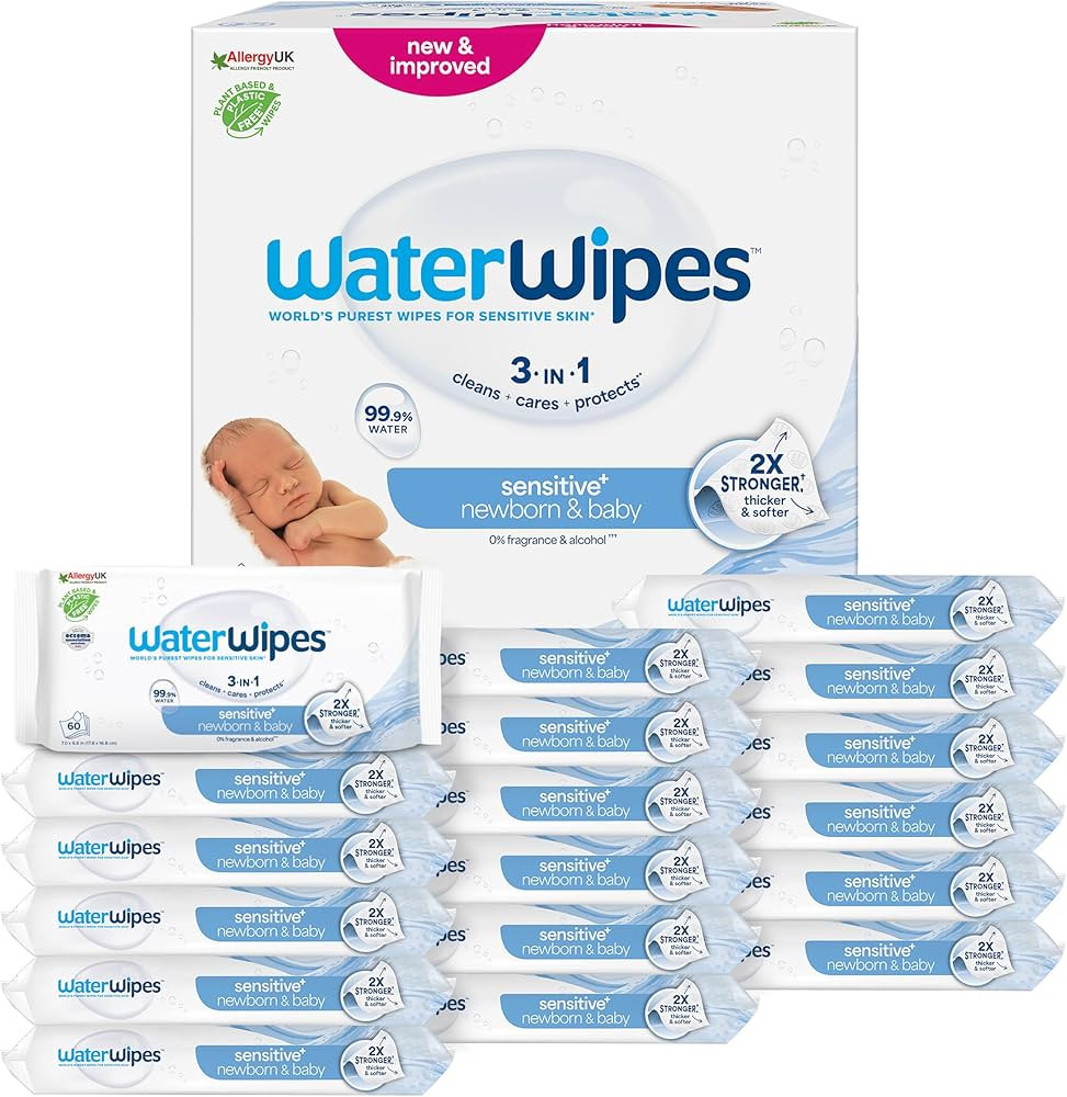WaterWipes Sensitive+ Newborn & Baby Wipes, 1080 Count (18 Packs), 3-In-1 Cleans, Cares, Protects... | Amazon (UK)