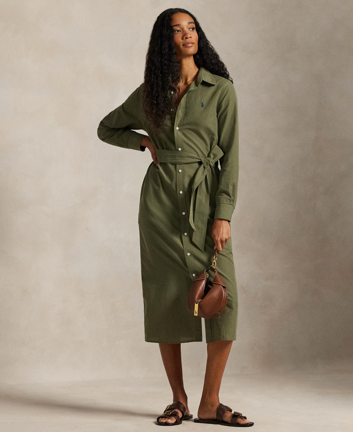 Polo Ralph Lauren Women's Long-Sleeve Belted Shirtdress - Supply Olive | Macy's