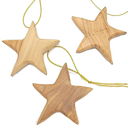 Handcrafted Olive Wood Star Ornaments for Christmas - Set of 3 Artisanal 2.56" x 2.76" Tree Decorations, Rustic Eco-Friendly Holiday Decor, Festive Wooden Accents for Seasonal Charm | Amazon (US)