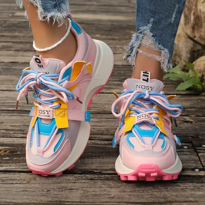 Women's Chunky Platform Sneakers, Breathable Mesh, Color Block, Casual Non-slip Athletic Shoes | Temu Affiliate Program