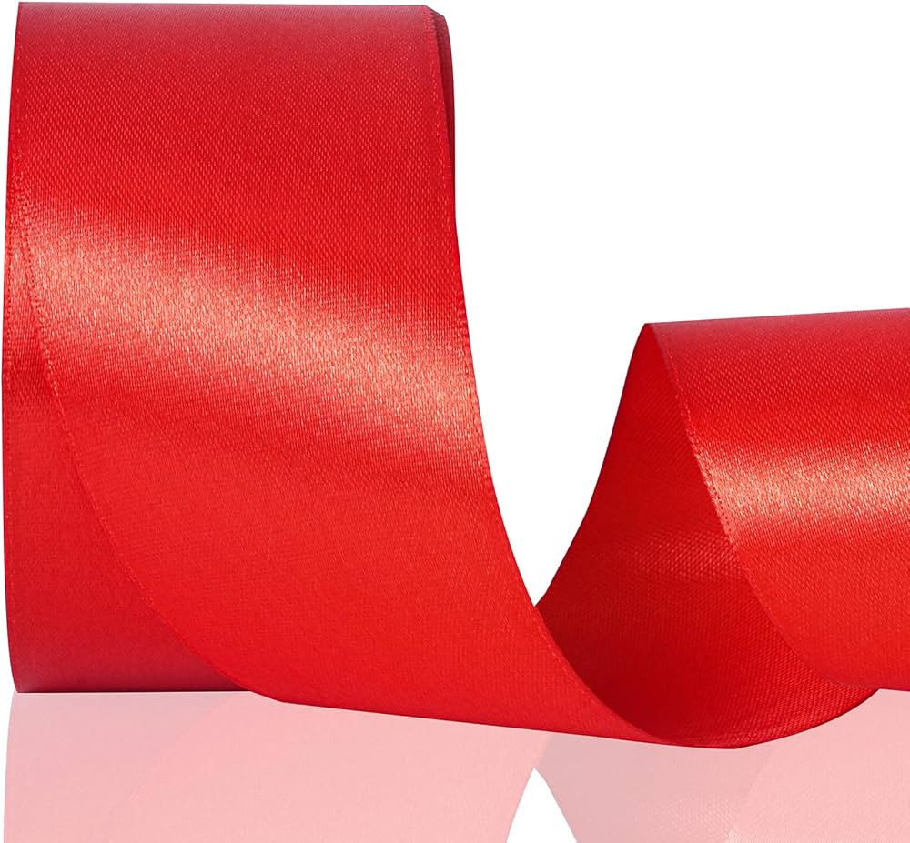 Red Ribbon 2 Inch, 25 Yards/roll Solid Satin Ribbon for Gift Wrapping, Bow & Eternal Flower Makin... | Amazon (US)