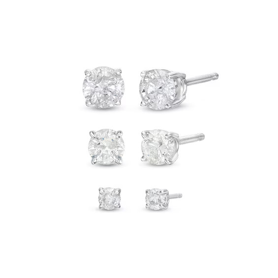 Essentials 1 CT. T.W. Diamond Solitaire Three Pair Stud Earrings Set in 10K White Gold|Zales | Zales