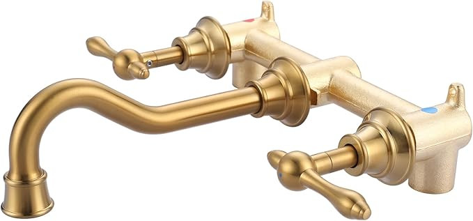 Gold Bathroom Faucet Wall Mount: WOWOW Antique Bathroom Sink Faucet 2 Handle Lavatory Faucet 3 Ho... | Amazon (US)