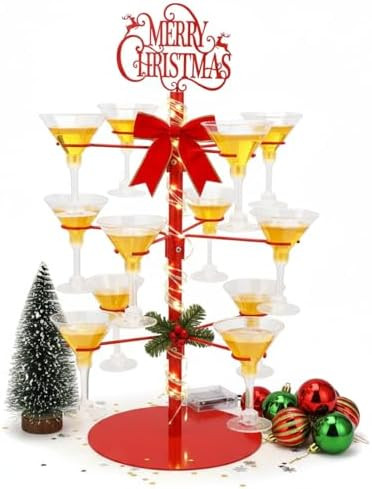 Christmas Cocktail Tree Stand Merry Christmas Tree Drink Holder 3 Tier 12 Holders for Champagne, ... | Amazon (US)