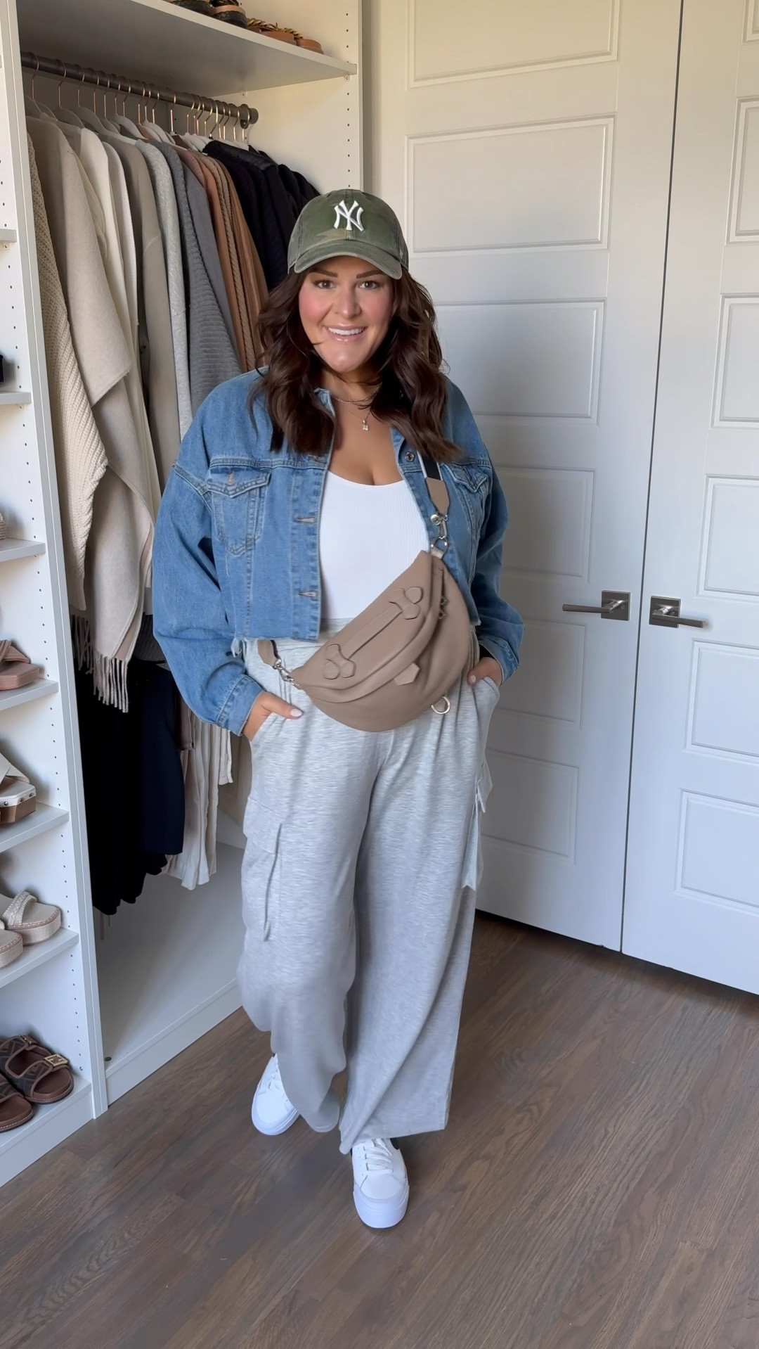 These cargo sweats remind me so much of the Spanx Air Essentials and are only $22. I paired them with the cutest crop denim jacket and my adorable camo hat.

Size XL in everything. 
Follow me on @shop.LtK for more casual size 14 outfits @curvestocontour

#traveloutfit #midsize #loungewearchic #airportstyle #size14style #elevatedbasics #fallfashion

Casual fashion, elevated basics, mom style, midsize fashion, midsize style, fall style, fall fashion, size 14, sweater weather

#LTKFindsUnder50 #LTKMidsize #LTKVideo