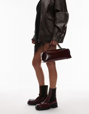 ASOS DESIGN elongated top handle bowler bag in burgundy | ASOS (Global)