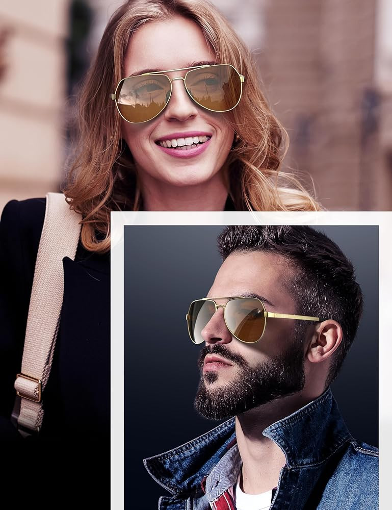 LUENX Aviator Sunglasses for Men Women Polarized New Shades Flexible Spring Hinge - UV 400 Protec... | Amazon (US)