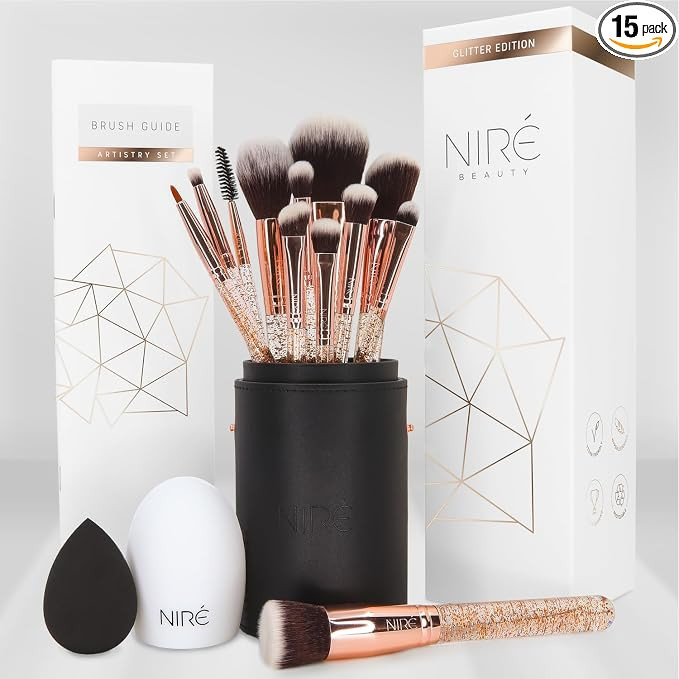 Niré Beauty 15piece Award Winning Glitter Makeup Brushes: Cute Makeup Brushes Set with Case, Bea... | Amazon (US)