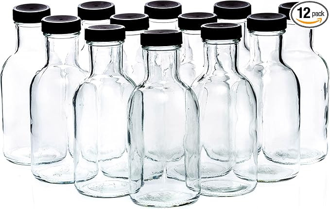 Set of 12oz Glass Bottles with Black Plastic Caps | Reusable Stout Flint Glass Bottles with Lids ... | Amazon (US)