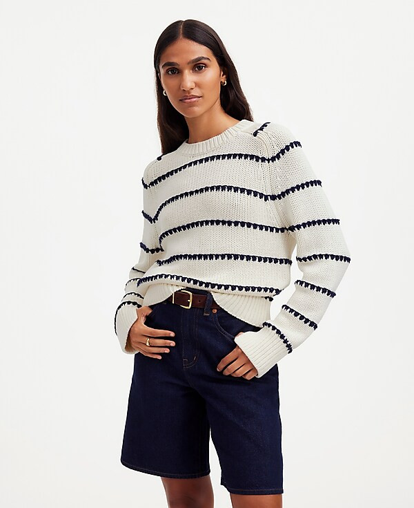 Textured Cotton Crewneck Sweater in Stripe | Madewell | Madewell