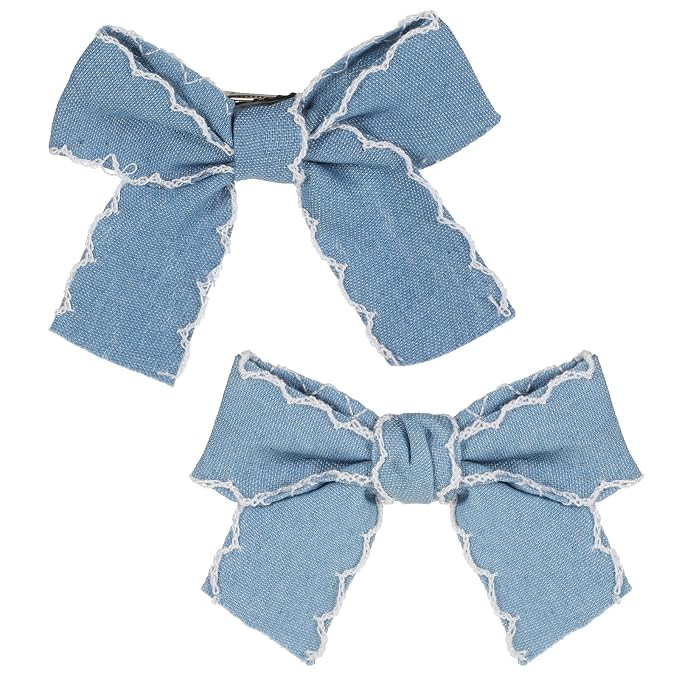 2Pcs Bow Denim Hair Clips for Women, Vintage Bow Barrettes with Lace Edges, West Cowgirl Fall Vin... | Amazon (US)
