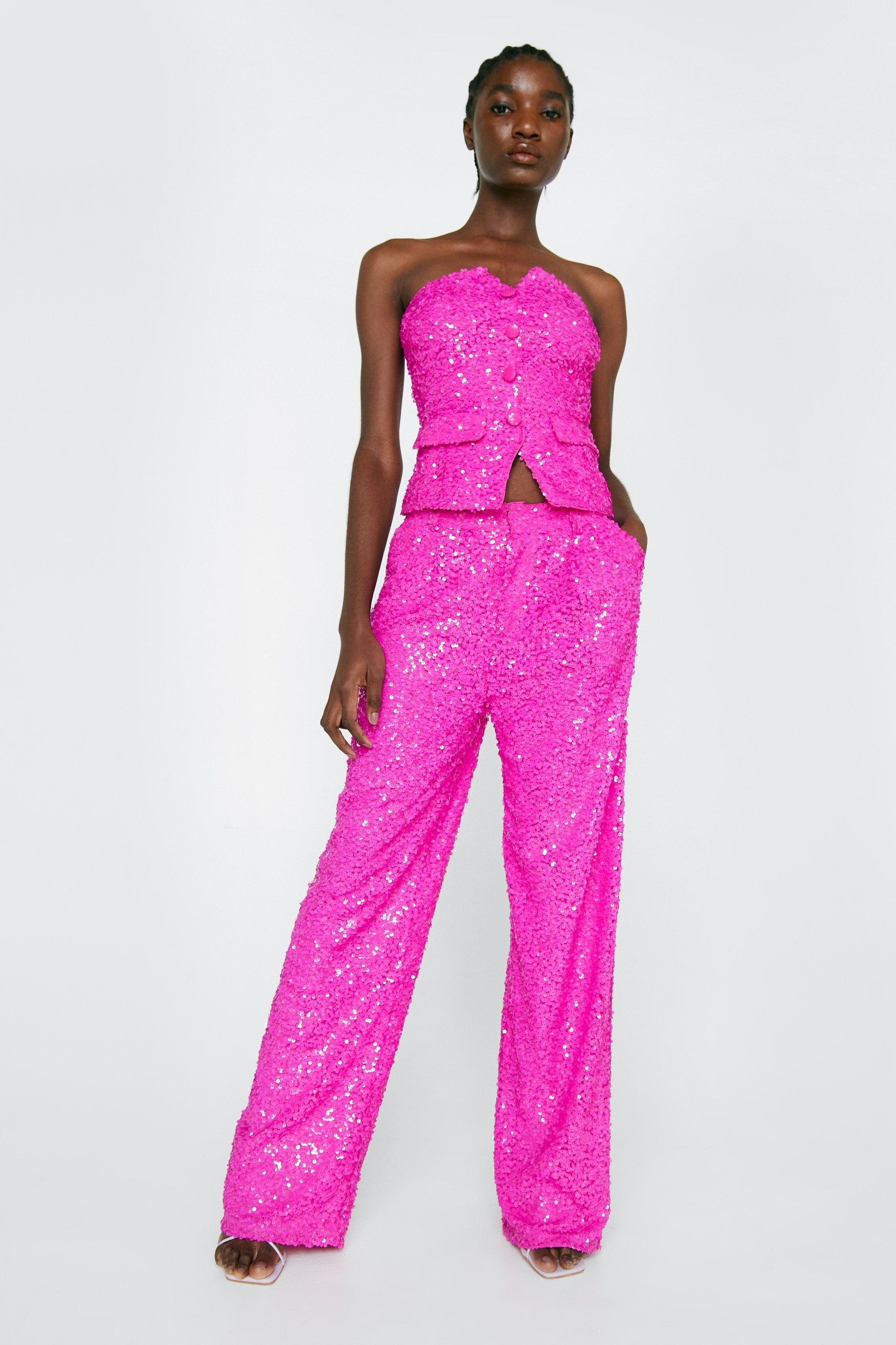 Womens Wide Leg Tailored Sequin Pants - Hot Pink - 0 | Nasty Gal (US)