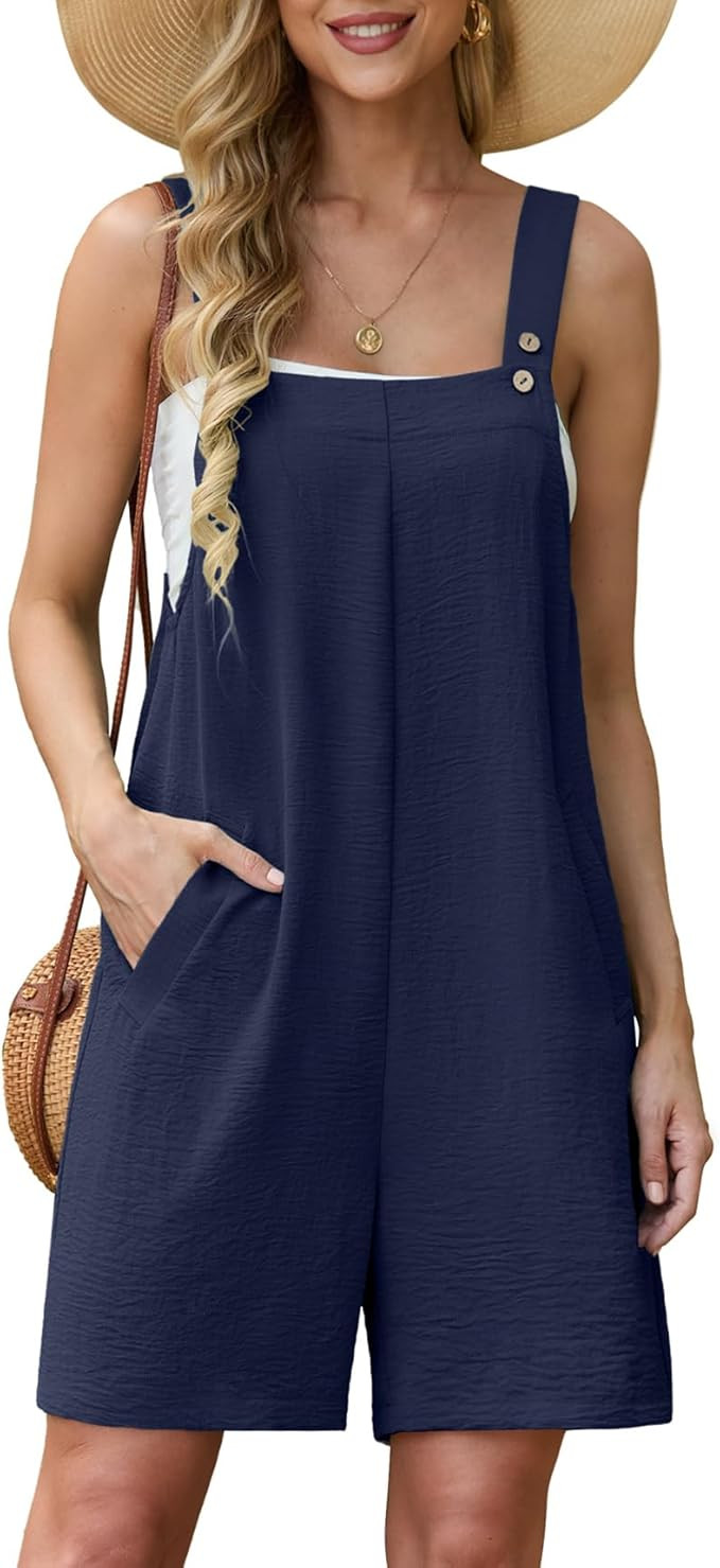 Lepunuo Rompers for Women Summer Boho Loose Fit Sleeveless Short Jumpsuits Overalls Vacation Outf... | Amazon (US)