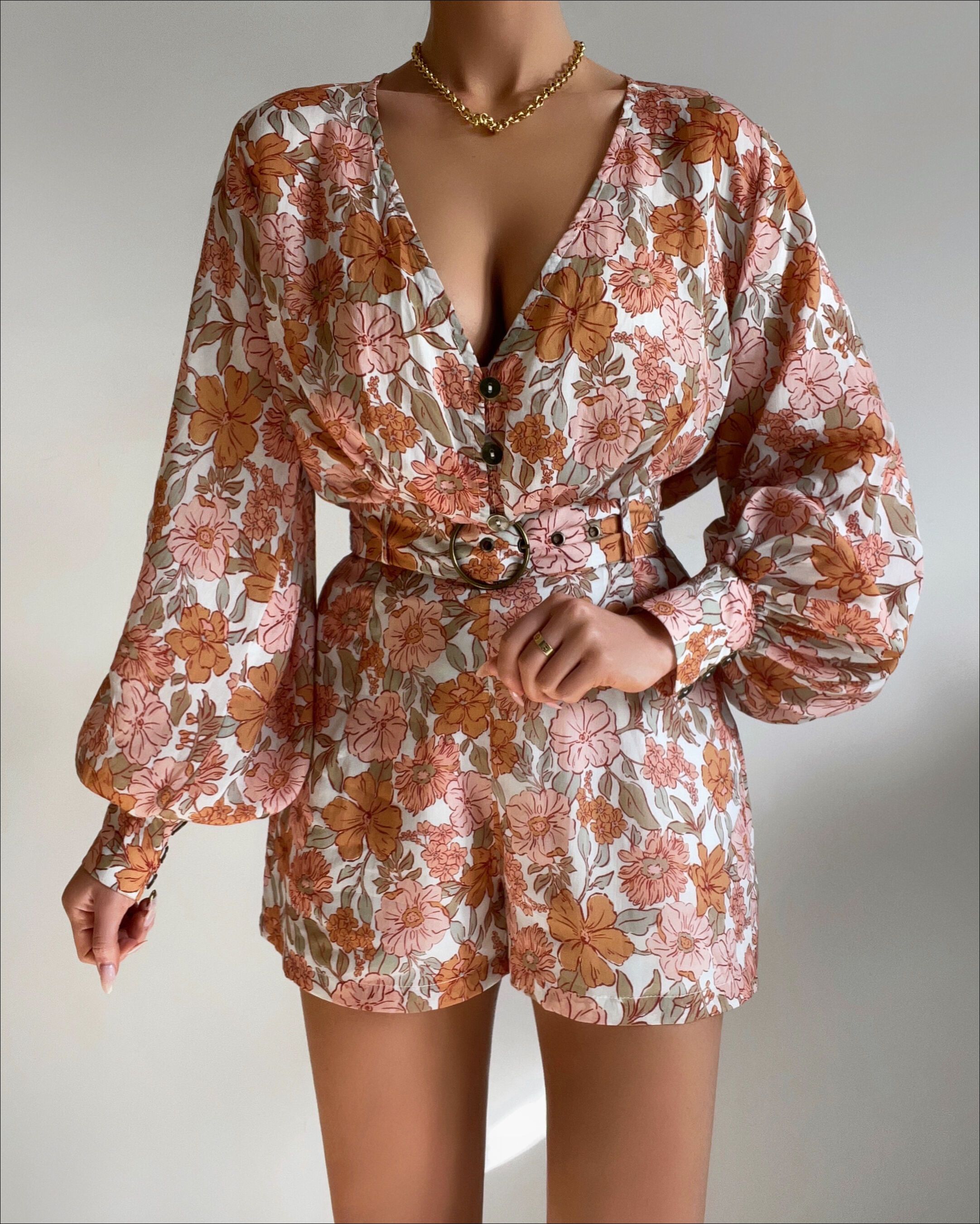 Amalie The Label - Lorete Belted Long Sleeve Playsuit in Wildflower Floral Print | Showpo (US, UK & Europe)